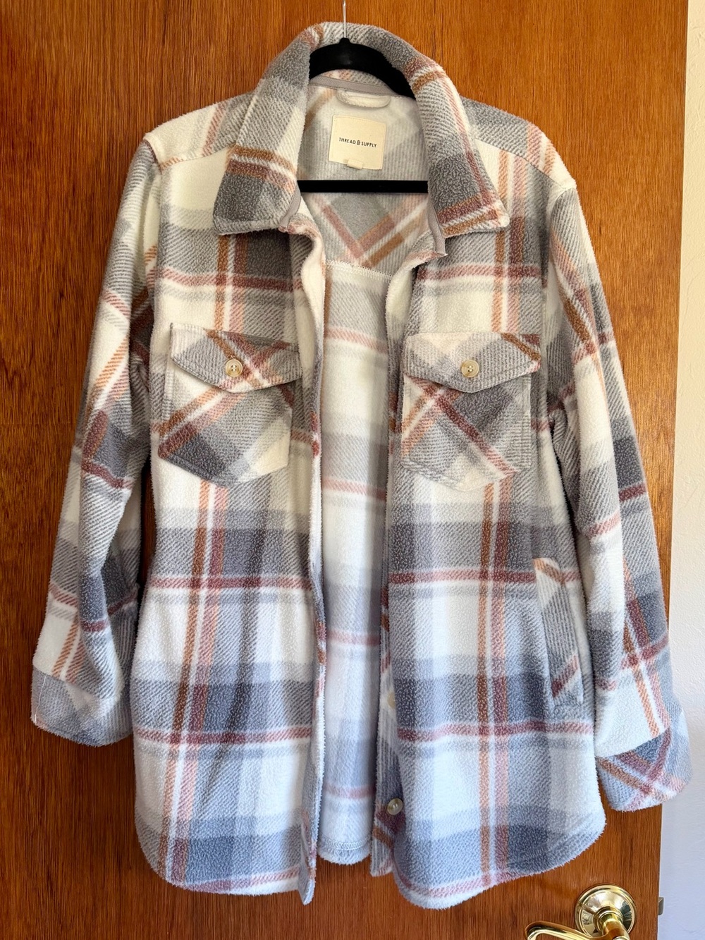 Thread & Supply Plaid Shacket in Gray, Taupe & Pink